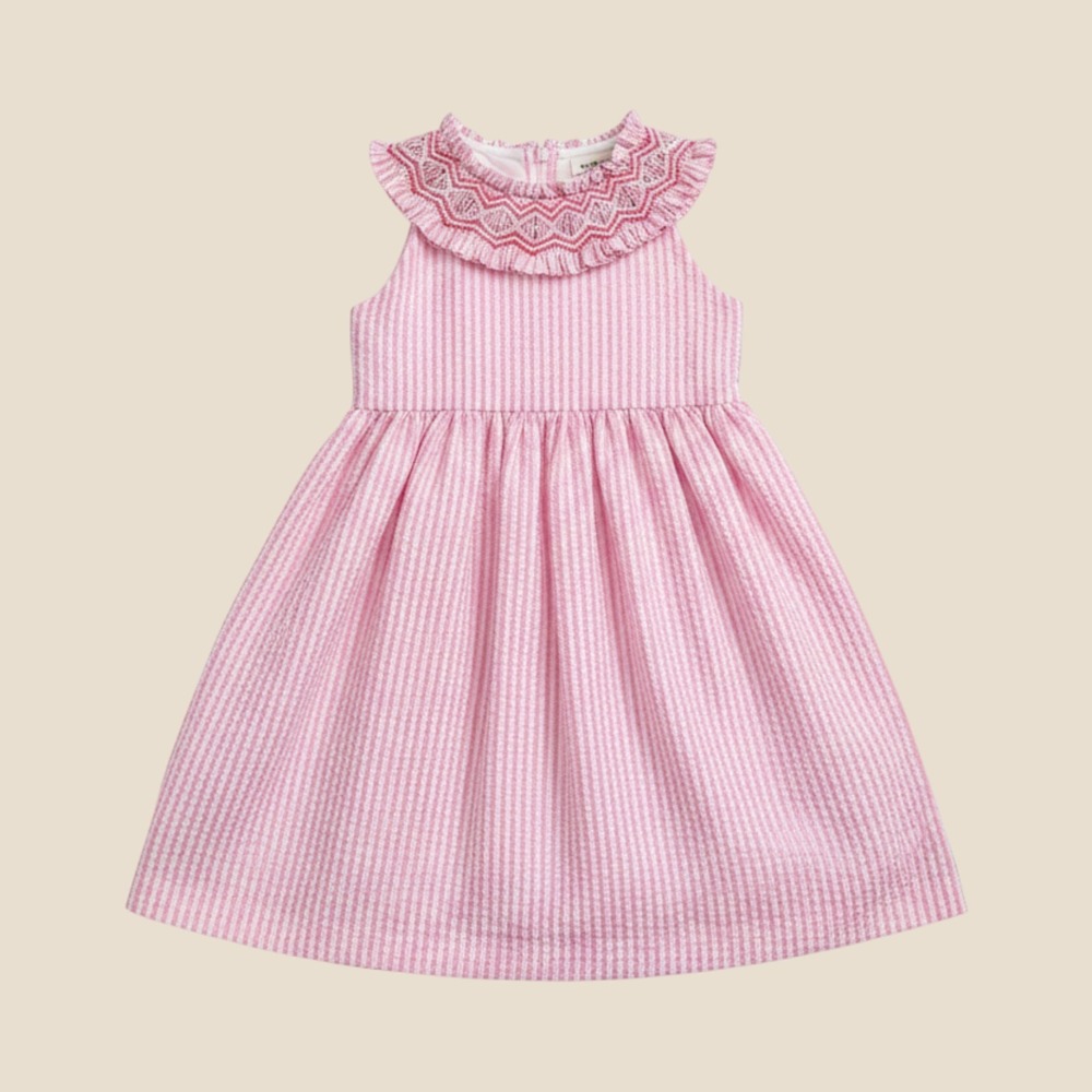Smockingbird Girls Pink Gingham Smocked Ruffle Collar Cotton Dress 3T